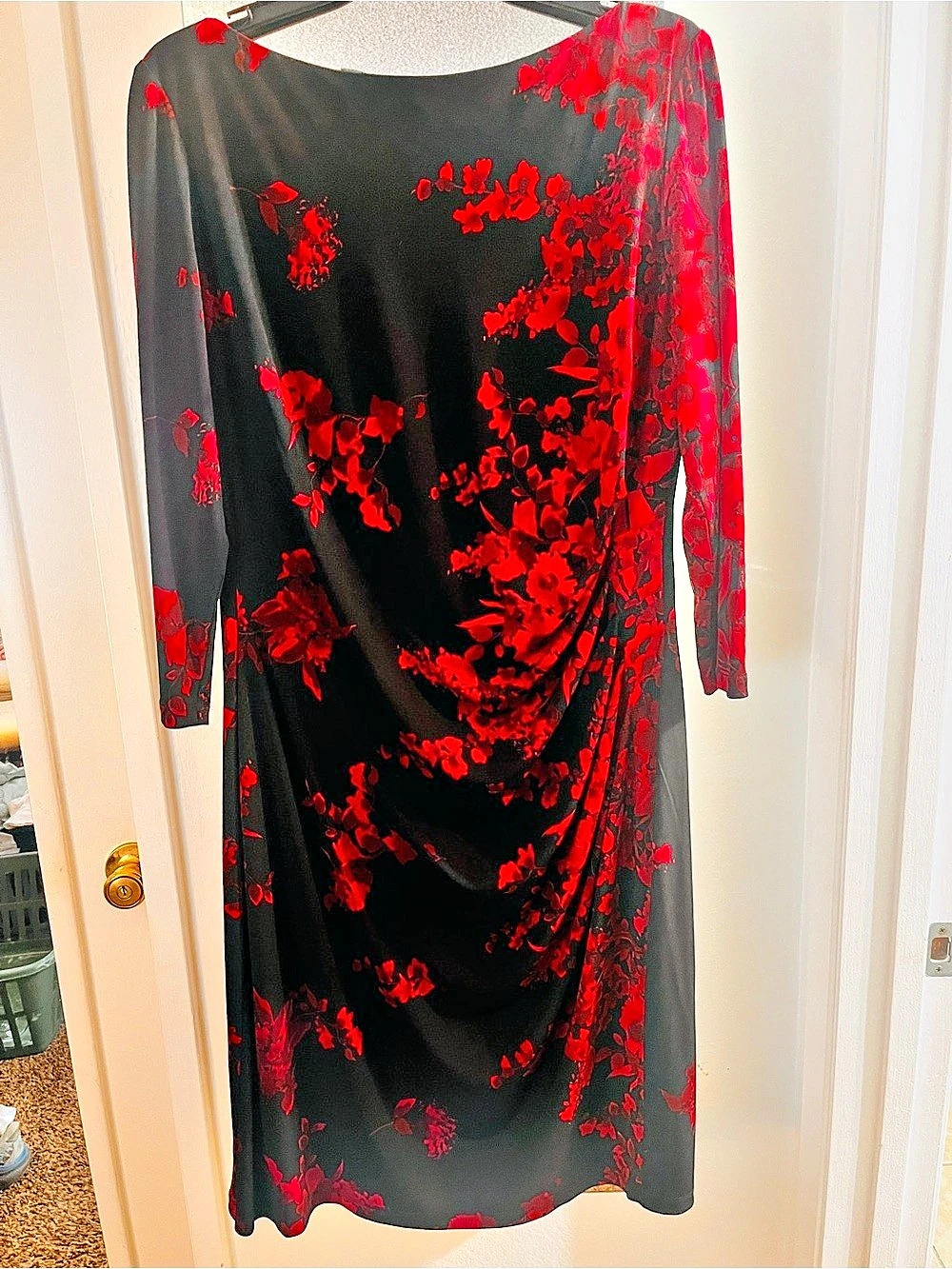 Chaps Floral Maxi Dress in Black & Red Size XL